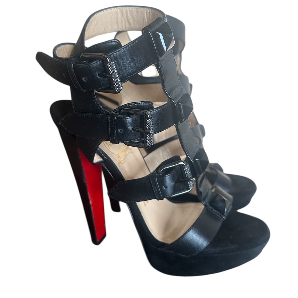 Christian Louboutin Black Strappy Cage Platform Sandals with Red Soles - Picture 4 of 9